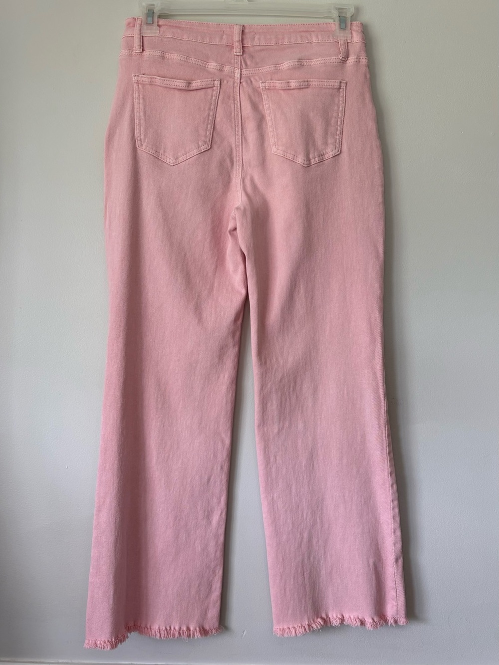 Zenana Wide Leg Raw Hem Dusty Pink Jeans Large Girly High Waist Measures 30x29 - Picture 2 of 14
